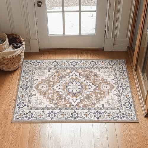 Lessymo 2x3 Entryway Rug, Machine Washable Indoor Mat Non-Slip, Brown Beige by Lessymo