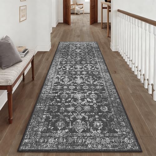 3x8 Washable Kitchen Runner Rug Non-Slip Vintage Black Throw Carpet - Image 4