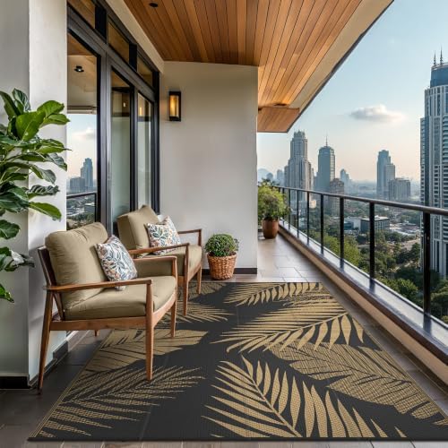 GENIMO Outdoor Rug, Waterproof Plastic Rugs for Patio, 8'x10' Black Brown - Image 4