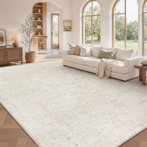 Zomfy 8x10 Area Rugs Washable Rug: Boho Vintage Rug Large Non-Slip Soft Rugs for Living Room Low Pile Retro Medallion Indoor Carpet for Bedroom Nursery Dining Room Dorm Farmhouse Office(Beige, 8'x10') - Image 2