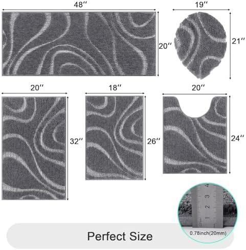 HEBE Bathroom Rugs Sets 5 Piece, Non Slip Washable Absorbent Bath Mat Set - Image 2