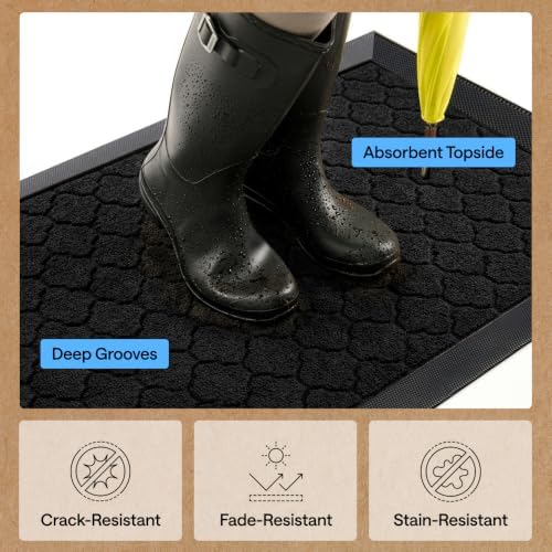 GORILLA GRIP WeatherMAX Door Mat, Indoor Outdoor, 29x17, Black Quatrefoil - Image 4