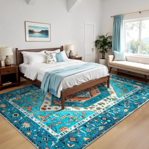 SERISSA 8x10 Washable Non Slip Boho Area Rug for Living Room，Blue - Image 2