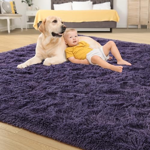 Tepook 5x8 Area Rugs for Living Room Fluffy Gray Purple Rug for Bedroom - Image 4