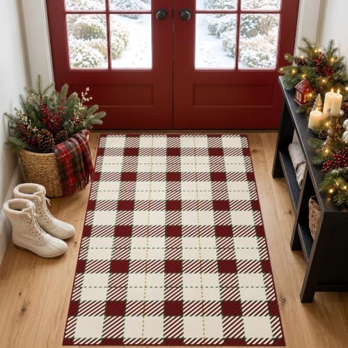 JTJ Easy Jute 3x5 Outdoor Rug for Front Porch, Red & White Plaid, Washable - Image 3