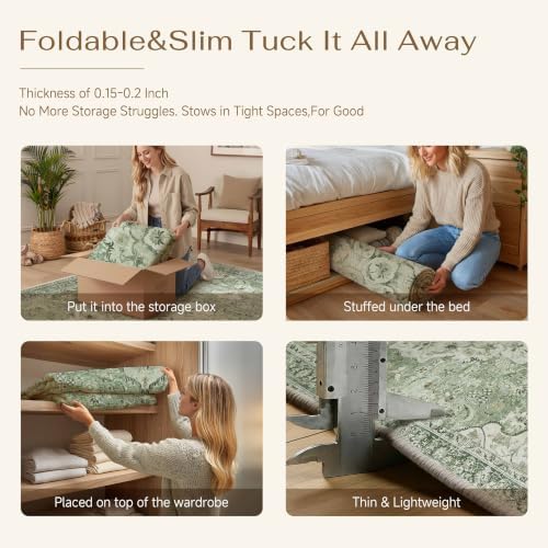 PureCozy Sage Green Area Rug 9x12 Living Room Vintage Non-Slip Carpet - Image 7