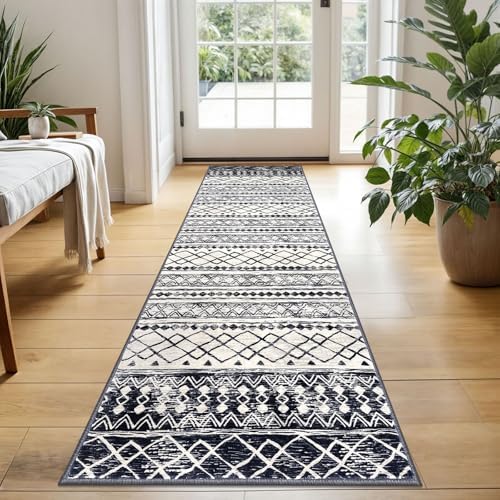 KUTA Moroccan Washable Runner Rugs 2x5 Vintage Boho Black Navy Blue by KUTA
