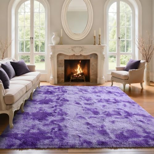 5x7 Purple White Rug Fluffy Living Room Rugs Girls, Plush Soft Fuzzy Area Carpet Non Slip for Bedroom Nursery Kids Girlie Elegant Home Decor Aesthetic - Image 3
