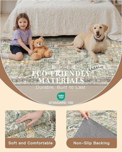 Madane Washable Runner Rug 2x6 Runners for Hallways Non Slip, Green/Gold - Image 5