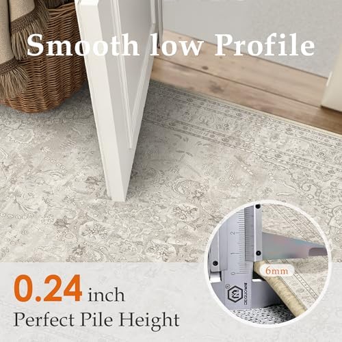 PureCozy Beige 2x8 Runner Rug Washable Vintage Carpet Hallway Kitchen - Image 4