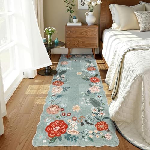 Runners for Hallways, 3x6 Runner Rug Non Slip with Soft Low Pile, Boho Floral Runner for Kitchen, Living Room, Entryway, Bedroom, Bathroom, Kid & Pet Friendly, Green - Image 6