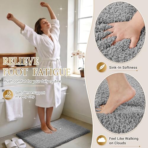 Yimobra Long Bathroom Rug 44x24, Non Slip Washable Fluffy Bath Mat, Gray - Image 2