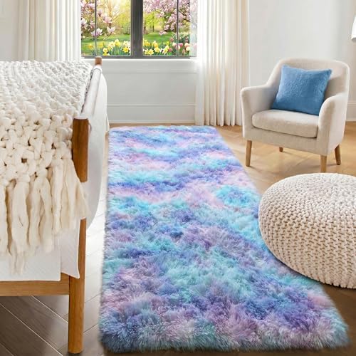 Rainbow Runner Rugs for Girls Bedroom Living Room, Fluffy 2x6 Soft Area Rug - Image 3
