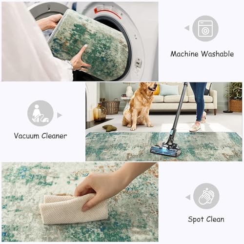 Lahome Modern Abstract Runner Rug with Rubber Backing - 2x6 Washable Rug Runners for Hallways Non Slip, 6 Ft Long Accent Carpet for Bathroom Kitchen Bedroom Entryway,Green/Grey - Image 5