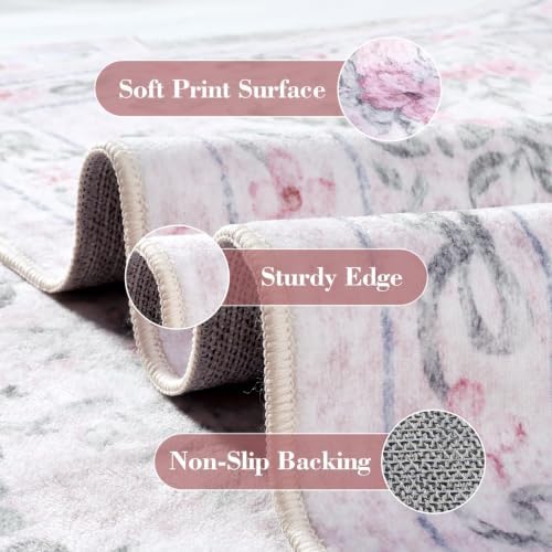 Wonnitar Pink Floral Bow 4x6 Area Rug, Washable Rug for Bedroom - Image 4