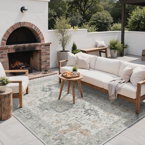 GENIMO Indoor Outdoor Rug, Washable for Patio and Deck, Ivory Grey, 4x6 - Image 6