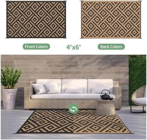 GENIMO Outdoor Rug, Waterproof Plastic Rugs for Patio, 4'x6' Black Brown - Image 4