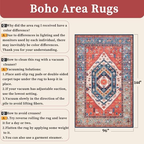 SERISSA 8x12 Washable Non Slip Boho Area Rug for Living Room，Rust - Image 2