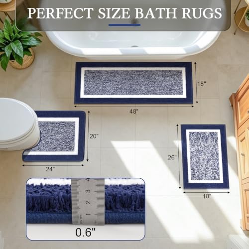 Pauwer Bathroom Rugs 3 Piece Set, Non Slip Washable Bath Mat, Navy - Image 2