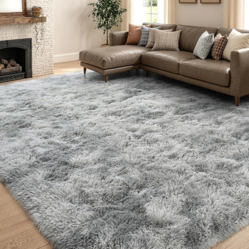 9x12 Extra Large Fluffy Area Rugs for Living Room Tie-Dyed Light Grey by Unknown