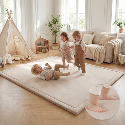 Extra Large 79"x118" Baby Activity Play Mat Rug for Floor(Beige) by HulooSleep