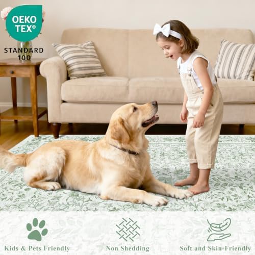 DUKINO 2x8 Runner Rug, Washable Vintage Floral Kitchen Rug, Sage Green - Image 4