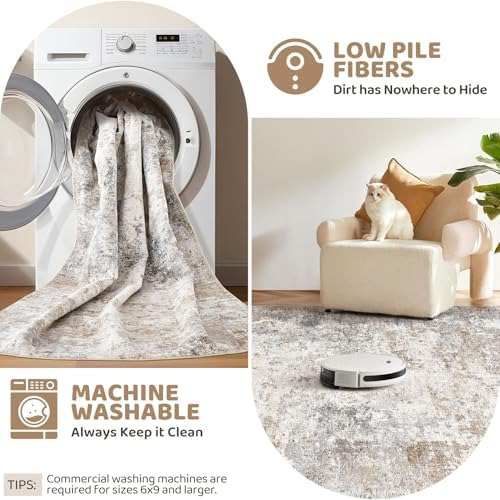 UERMEI Square Area Rugs : Washable 5x5 Neutral Modern Abstract Carpet for Living Room Bedroom - Soft Floor Mat with Non Slip Backing for Kitchen Nursery Dorms Farmhouse Home Decor - Brown Grey - Image 3