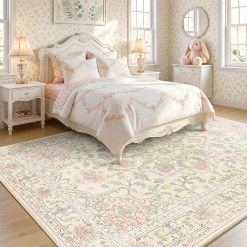 CAPALOCA 6x9 Washable Nursery Girls Low Pile Area Rug Purple Green Pink - Image 2
