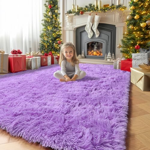 Amdrebio Purple Fluffy Kids Area Rug 4x6 for Girls Bedroom Dorm Nursery by Amdrebio