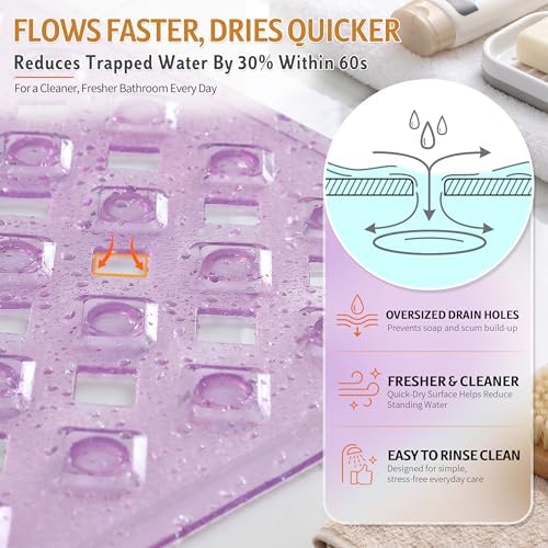 Yimobra Bathtub Mat Non Slip, Shower Mat with Strong Suction Cups & Drain Holes, 28"X16", Anti Slip Bath Tub Mat for Inside Shower, Machine Washable Fast Drying, Bathroom Essentials, Clear Purple - Image 2