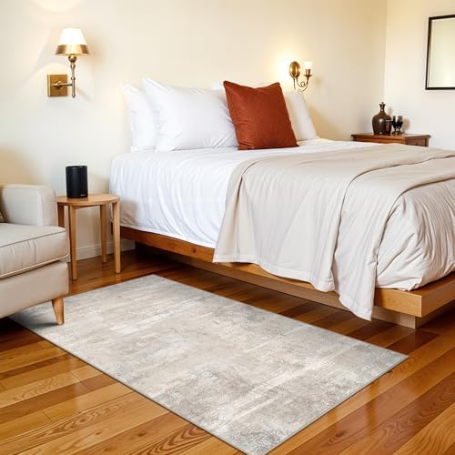 Living Room Area Rug 3x4: Modern Abstract Non Slip Rugs for Kitchen Entryway Stain Resistant Carpet Indoor Ultra-Thin Home Decor Mat for Young Adults in Bedroom, Dressing Room, Home Office 3x4 Beige - Image 2