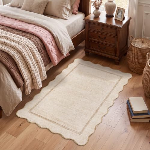 GarveeHome Scalloped Door Mat Indoor Entrance 2x3 Machine Washable, Oatmeal - Image 3