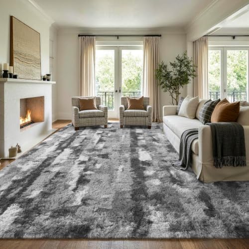 8x10 Extra Large Grey Fluffy Soft Area Rug Non-Slip for Living Room Bedroom - Image 3