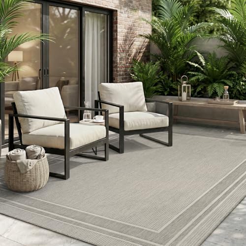 MontVoo-Outdoor Rug-Patio Rug 6x9 ft Polypropylene Indoor Outdoor Rugs Outdoor Carpet for Patio Deck Balcony Porch, Textured Weave, Durable for High Traffic, Fade-Resistant, Modern Silver Grey by MontVoo