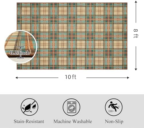 Ruaruarug Washable Area Rug 8×10 for Living Room, Ultra Soft, Plaid - Image 2