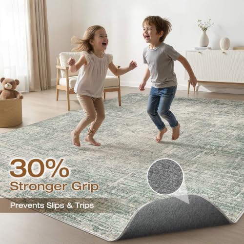 LOONGRUG 7x10 Area Rug Washable Neutral Modern Rug for Living Room Green - Image 3