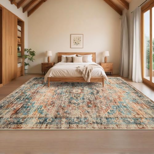 GarveeHome 10x13 Washable Vintage Rug for Living Room Green&Brown - Image 4