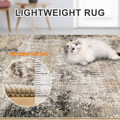 PLHXFR 10x12 Area Rug Living Room: Abstract Washable Carpet Brown Black - Image 6