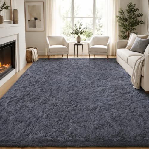PLHXFR 6x9 Area Rugs Living Room: Fluffy Bedroom Rug Shag Carpet Grey - Image 2