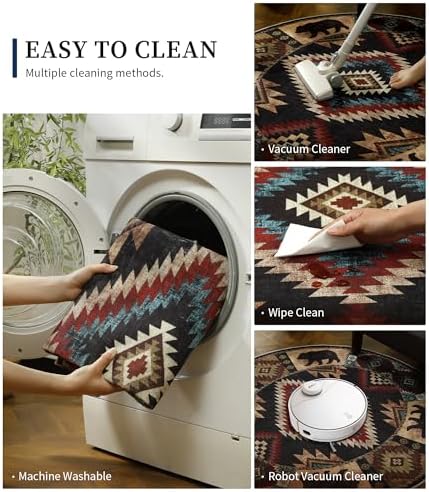 YIHOUSE Washable Western Cabin Round Rug, 4ft - Image 6
