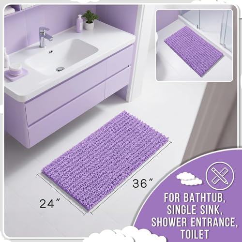 Yimobra Large Bathroom Rugs Non Slip Washable 36x24 Inch - Ultra Soft Absorbent Chenille Bath Mat, Quick Dry Shaggy Floor Carpet for Tub Shower, Lavender Home Decor Accessories - Image 2