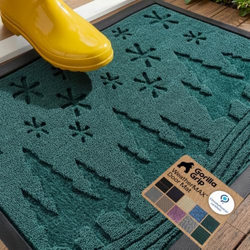 GORILLA GRIP WeatherMAX Door Mat, Indoor Outdoor, 35x23, Green Snowscape by GorillaGrip