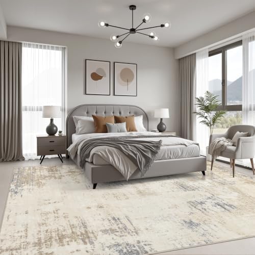 10x14 Area Rug Living Room: Modern Washable Soft Carpet Beige Brown - Image 3