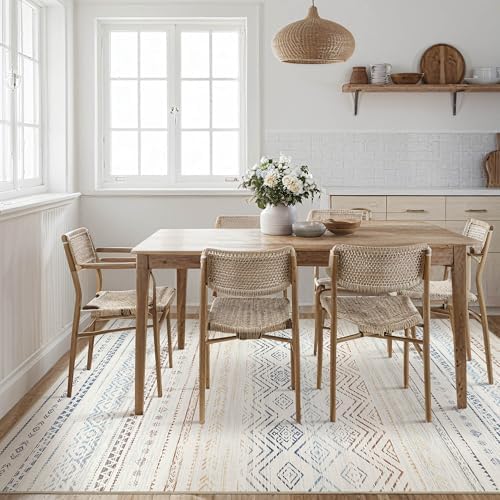 Tortania Area Rug Living Room Rugs- 5x7 Washable Large Soft Neutral Boho Moroccan Bohemian Farmhouse Rug Indoor Floor Carpet for Bedroom Under Dining Table Home Office Decor - Multicolor - Image 7