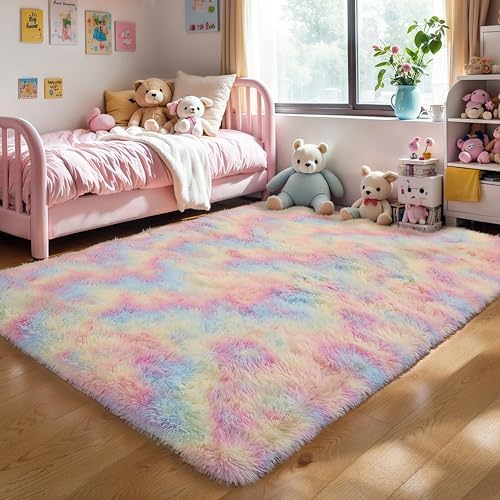 5x8 Rainbow Unicorn Fluffy Shag Rug for Girls Bedroom, Plush Carpet - Image 6