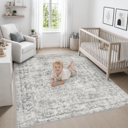 Area Rug Living Room: 4x4 Modern Washable Soft Carpet Black Grey - Image 5
