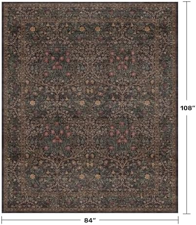 Vintage 7x9 Brown Rug for Living Room - Washable Oriental Area Rug for Dining Room Under Kitchen Table, Non-Slip Floor Carpet for Bedroom Under Bed - Boho Floral Design & Stain Resistance - Image 2