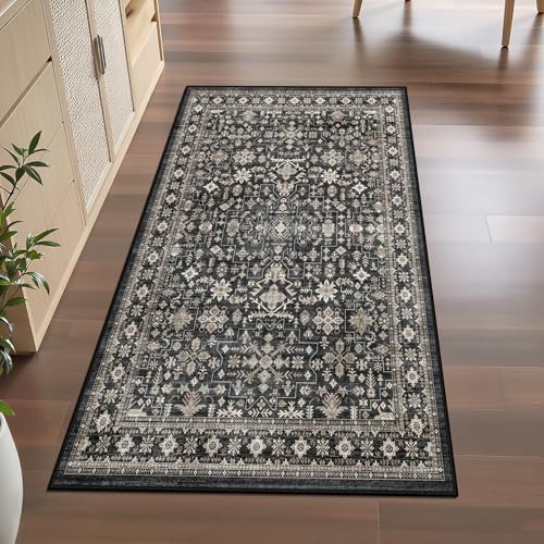 Grey Floral Hallway Runner Rug 2x10 for Kitchen Bathroom - Image 2