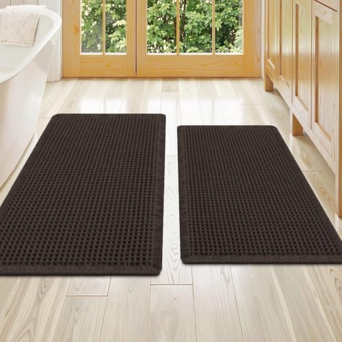 Smiry Waffle Bathroom Rugs Sets 2 Piece (36x24+30x20, Chocolate) by Smiry