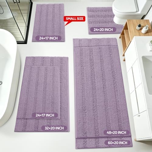 ACCUMTEK Striped Lavender Bathroom Rug Mat Set 2 piece 32"x20"+24"x17" Ultra Soft, Non Slip Chenille Bath Rugs, Absorbent Plush Shaggy Bath Mats for Bathroom, Bedroom, Kitchen, Shower, Tub - Image 2